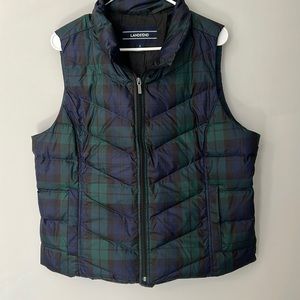 Lands End puffer vest, blue and green plaid. Lightly used. L SZD 14/16